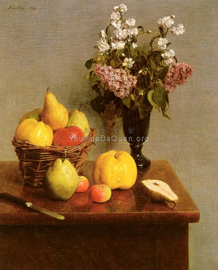Still Life With Flowers And Fruit - 亨利·方丹·拉图尔